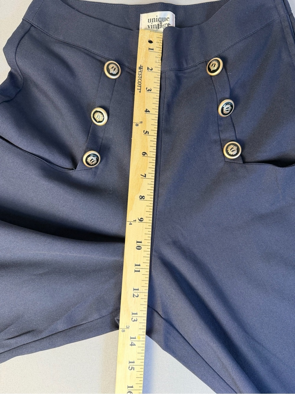 Unique Vintage Navy High-Waist Trousers with Nautical Sailor Buttons Size 4 - Picture 5 of 10